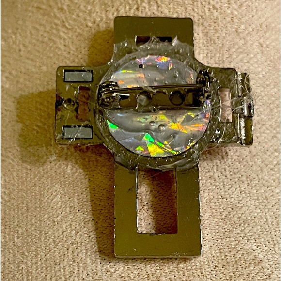 Cross Locket Brooch.Red Stones & Charms (Bible,Faith,Footprint,Holly Spirit). - Picture 3 of 3